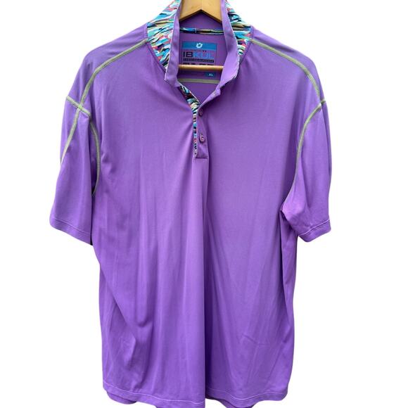 IBKUL Polo Shirt XL Purple Green Short Sleeve Pullover Performance Golf - Picture 1 of 5